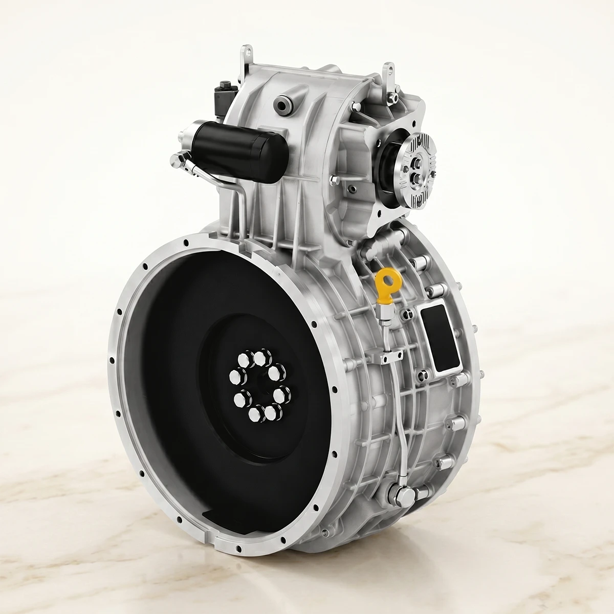 Flywheel PTO mounted transmission component